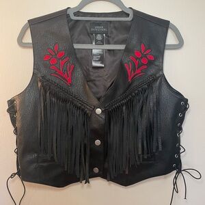 Black fringe vest with red detailing